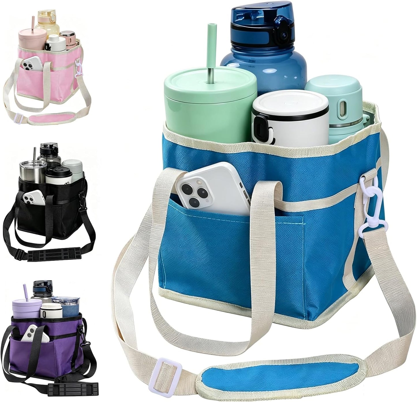 Drink Caddy for Cups, Insulated Drink Carrier with Strap, Drink Carrier Bag | Designed with Adjustable Strap for Travel & Outings, 4-Slot Design with Removable Divider, Premium Waterproof Nylon Fabric