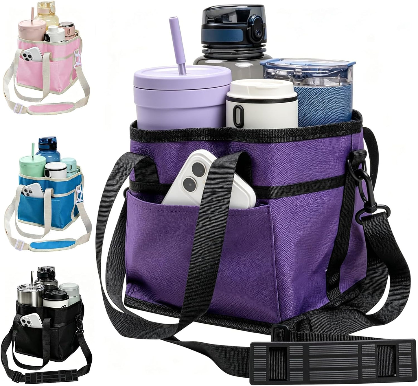 Drink Caddy for Cups, Insulated Drink Carrier with Strap, Drink Carrier Bag | Designed with Adjustable Strap for Travel & Outings, 4-Slot Design with Removable Divider, Premium Waterproof Nylon Fabric