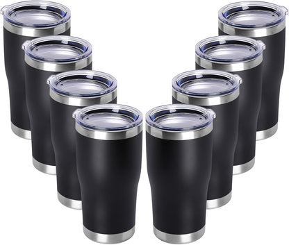 DOMICARE 20oz Tumbler with Lid Stainless Steel Tumblers Bulk, Double Wall Vacuum Insulated Coffee Travel Mug Powder Coated Tumbler, 8 Count (Pack of 1) Navy