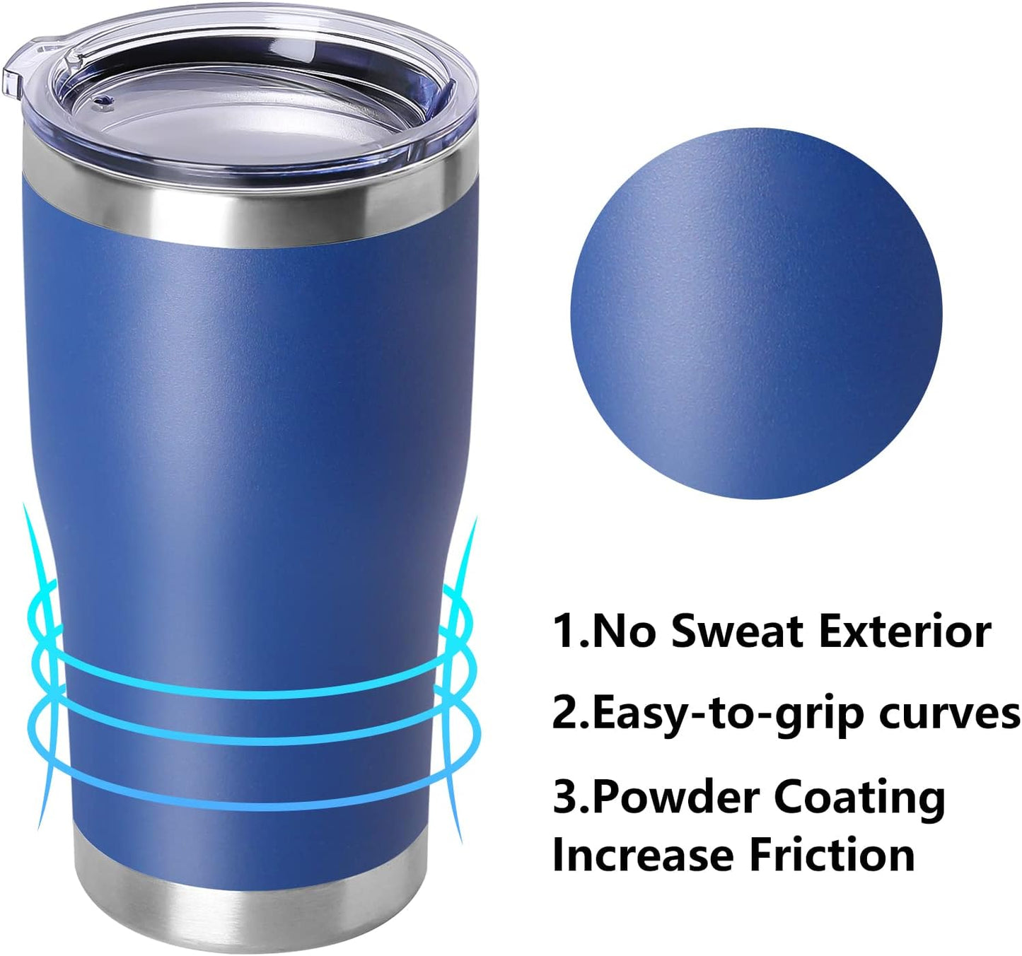 DOMICARE 20oz Tumbler with Lid Stainless Steel Tumblers Bulk, Double Wall Vacuum Insulated Coffee Travel Mug Powder Coated Tumbler, 8 Count (Pack of 1) Navy