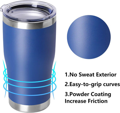 DOMICARE 20oz Tumbler with Lid Stainless Steel Tumblers Bulk, Double Wall Vacuum Insulated Coffee Travel Mug Powder Coated Tumbler, 8 Count (Pack of 1) Navy