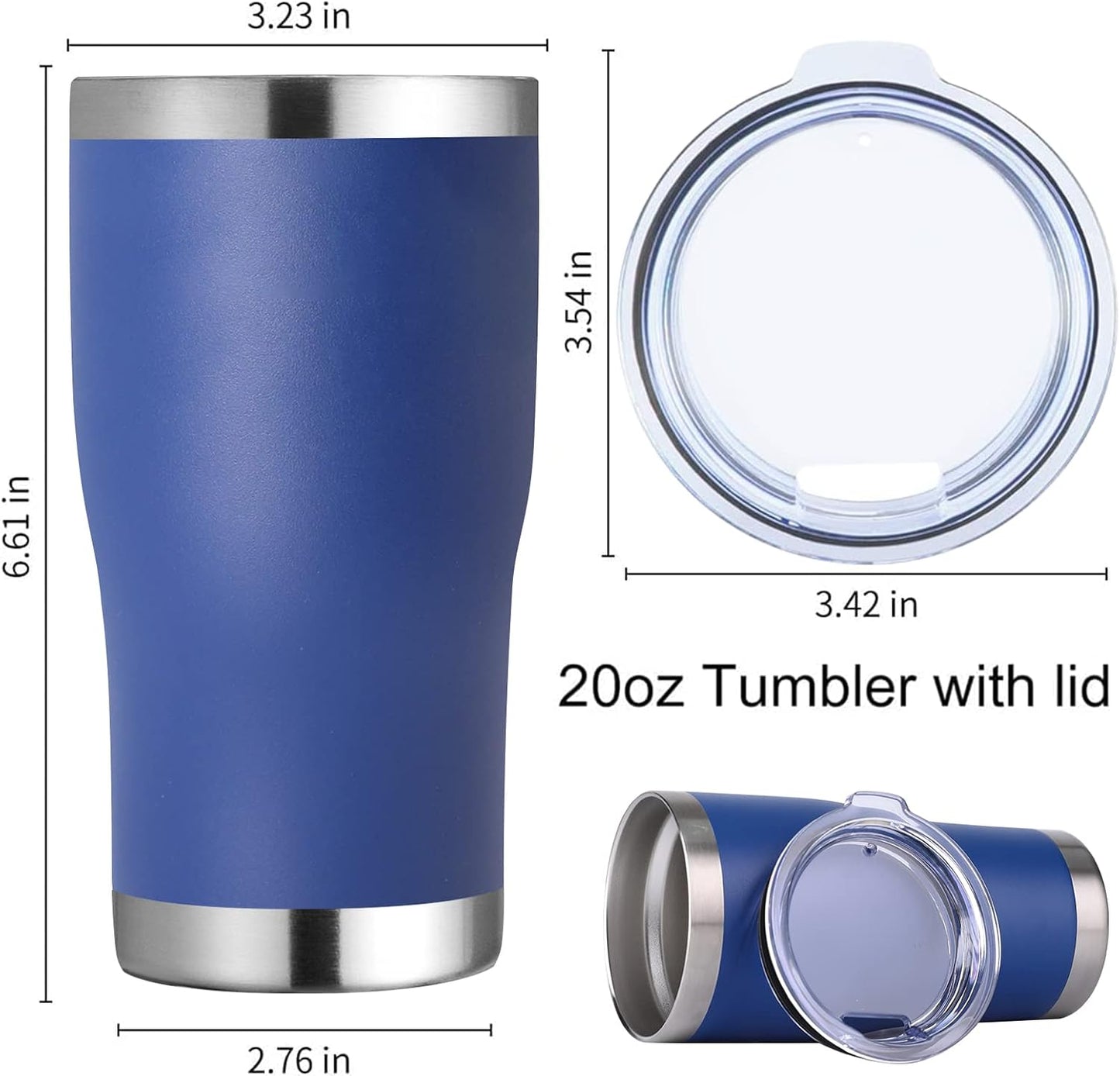 DOMICARE 20oz Tumbler with Lid Stainless Steel Tumblers Bulk, Double Wall Vacuum Insulated Coffee Travel Mug Powder Coated Tumbler, 8 Count (Pack of 1) Navy
