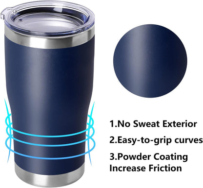 DOMICARE 20oz Tumbler with Lid Stainless Steel Tumblers Bulk, Double Wall Vacuum Insulated Coffee Travel Mug Powder Coated Tumbler, 8 Count (Pack of 1) Navy
