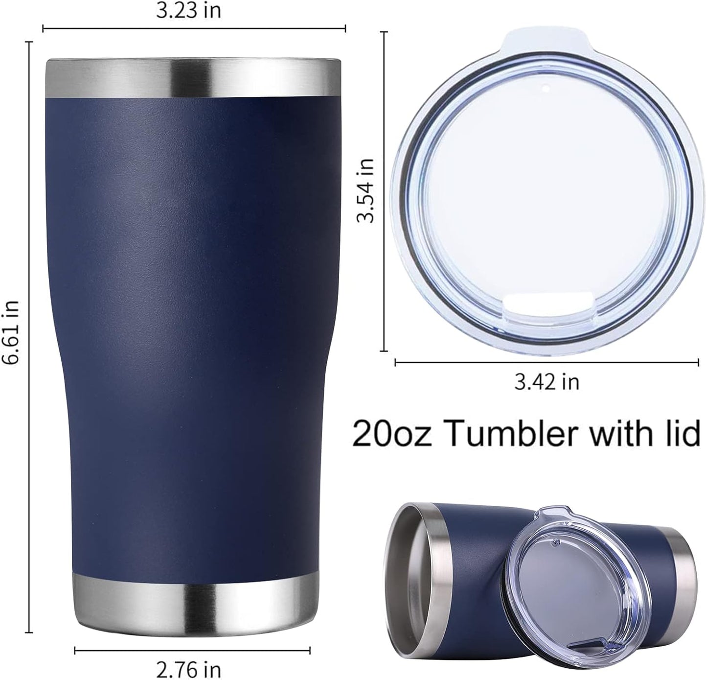 DOMICARE 20oz Tumbler with Lid Stainless Steel Tumblers Bulk, Double Wall Vacuum Insulated Coffee Travel Mug Powder Coated Tumbler, 8 Count (Pack of 1) Navy