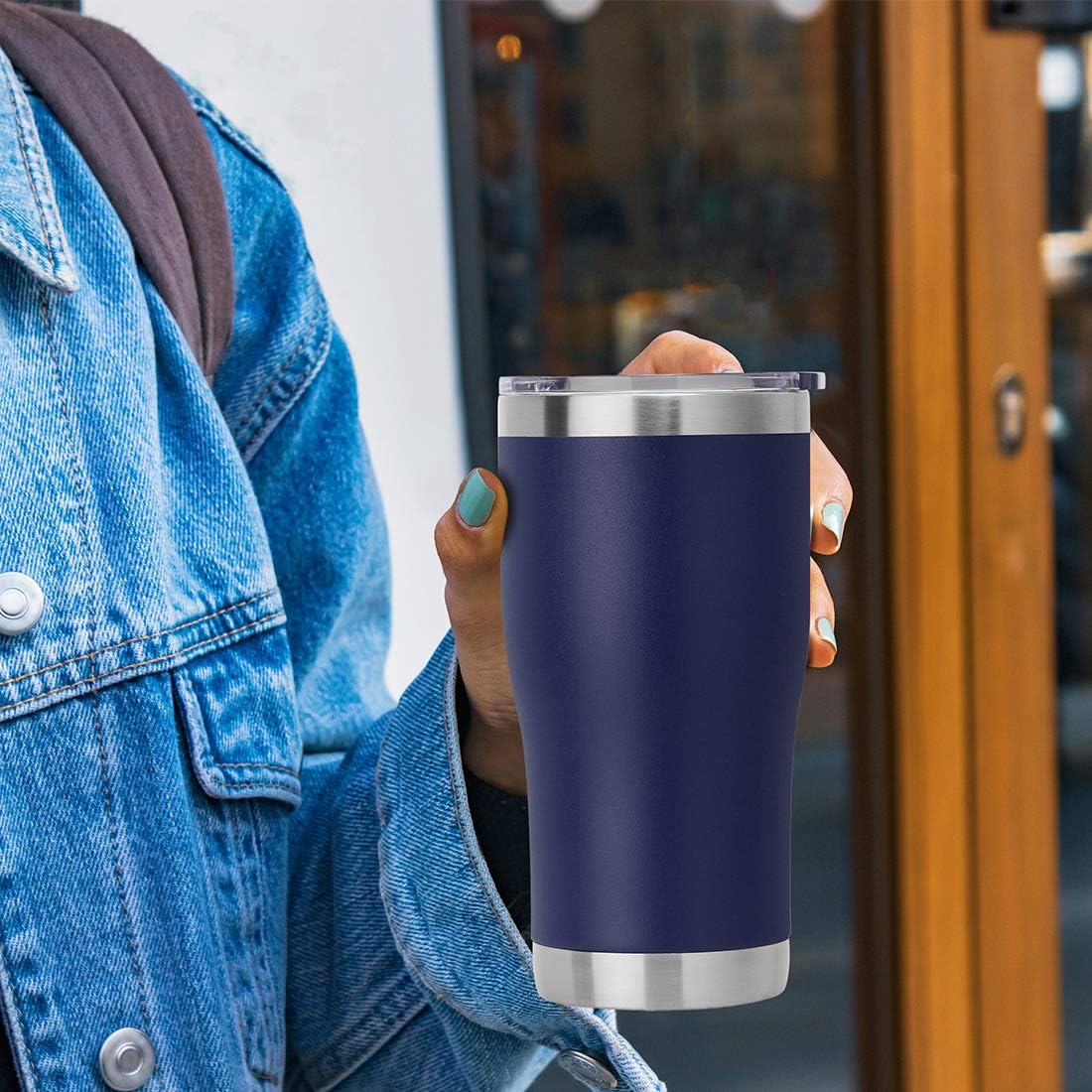 DOMICARE 20oz Tumbler with Lid Stainless Steel Tumblers Bulk, Double Wall Vacuum Insulated Coffee Travel Mug Powder Coated Tumbler, 8 Count (Pack of 1) Navy