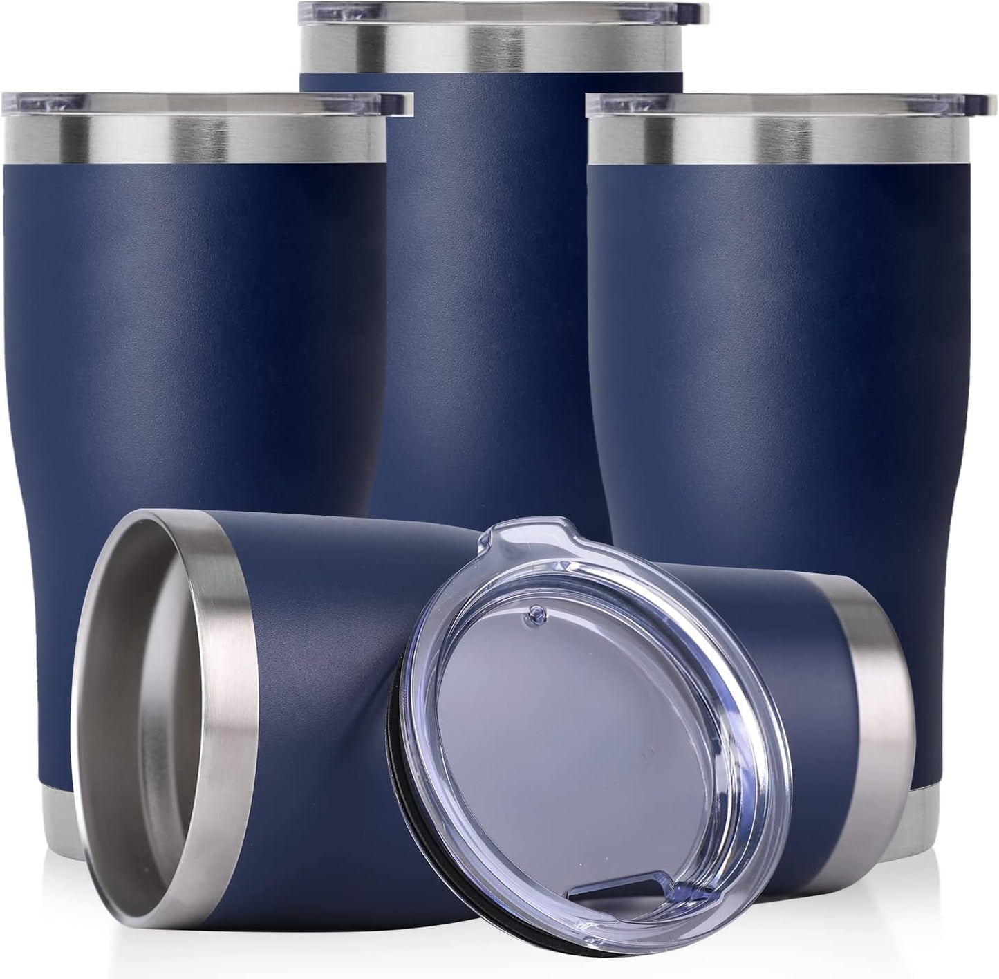 DOMICARE 20oz Tumbler with Lid Stainless Steel Tumblers Bulk, Double Wall Vacuum Insulated Coffee Travel Mug Powder Coated Tumbler, 8 Count (Pack of 1) Navy