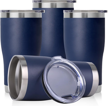 DOMICARE 20oz Tumbler with Lid Stainless Steel Tumblers Bulk, Double Wall Vacuum Insulated Coffee Travel Mug Powder Coated Tumbler, 8 Count (Pack of 1) Navy