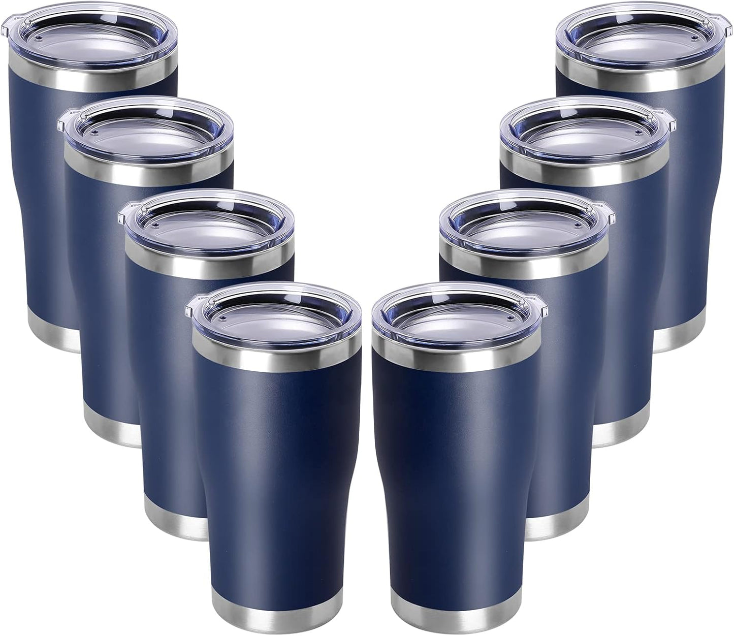 DOMICARE 20oz Tumbler with Lid Stainless Steel Tumblers Bulk, Double Wall Vacuum Insulated Coffee Travel Mug Powder Coated Tumbler, 8 Count (Pack of 1) Navy