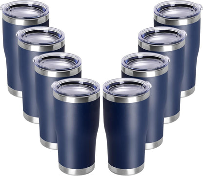 DOMICARE 20oz Tumbler with Lid Stainless Steel Tumblers Bulk, Double Wall Vacuum Insulated Coffee Travel Mug Powder Coated Tumbler, 8 Count (Pack of 1) Navy