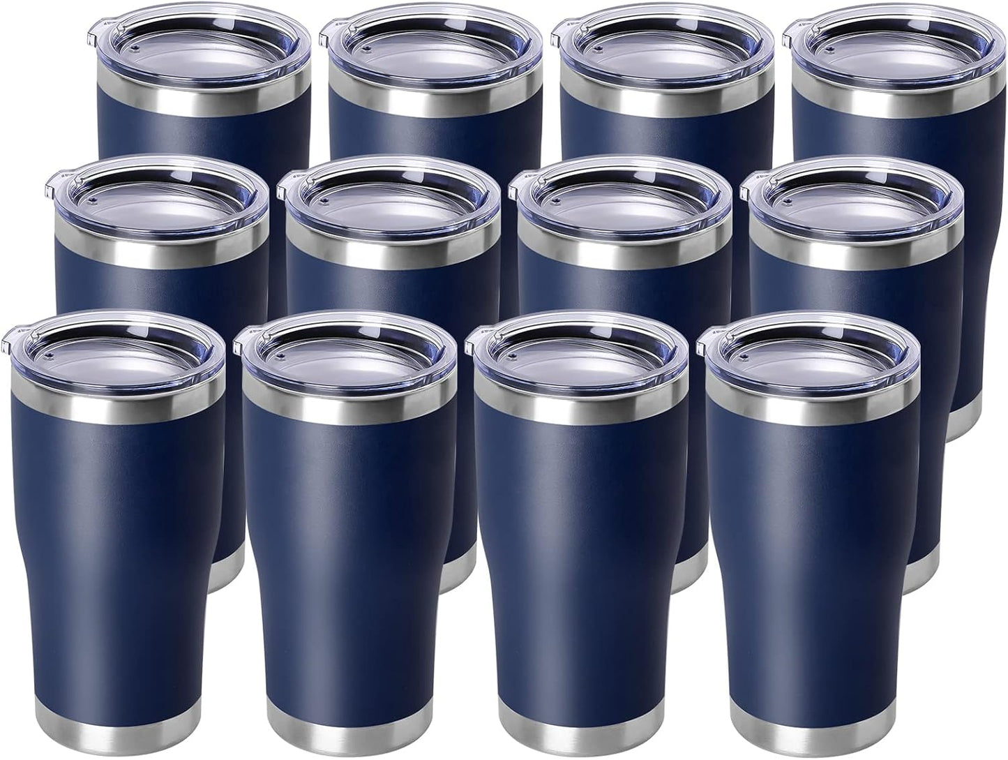 DOMICARE 20oz Tumbler with Lid Stainless Steel Tumblers Bulk, Double Wall Vacuum Insulated Coffee Travel Mug Powder Coated Tumbler, 8 Count (Pack of 1) Navy