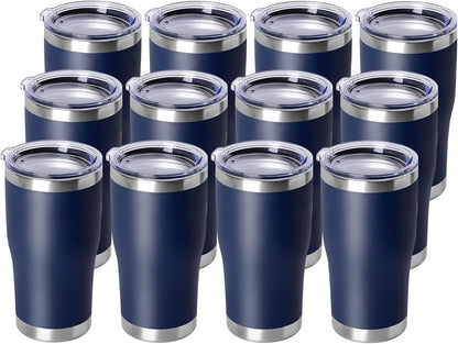 DOMICARE 20oz Tumbler with Lid Stainless Steel Tumblers Bulk, Double Wall Vacuum Insulated Coffee Travel Mug Powder Coated Tumbler, 8 Count (Pack of 1) Navy