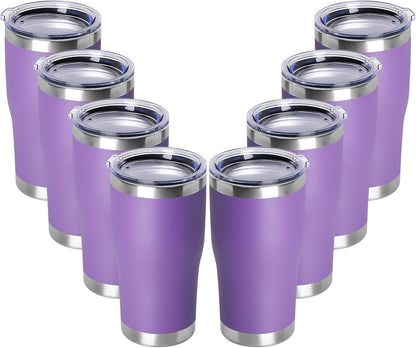 DOMICARE 20oz Tumbler with Lid Stainless Steel Tumblers Bulk, Double Wall Vacuum Insulated Coffee Travel Mug Powder Coated Tumbler, 8 Count (Pack of 1) Navy