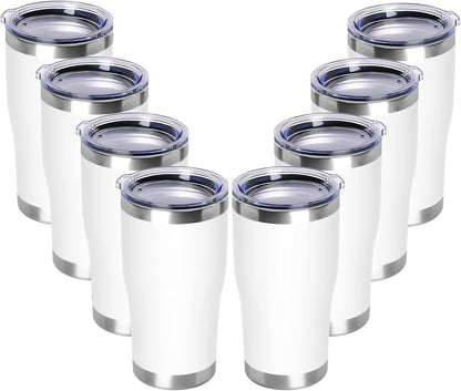 DOMICARE 20oz Tumbler with Lid Stainless Steel Tumblers Bulk, Double Wall Vacuum Insulated Coffee Travel Mug Powder Coated Tumbler, 8 Count (Pack of 1) Navy