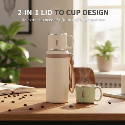2 In 1 Stainless Steel Vacuum Insulated Bottle With Lidded Cup, 316 Stainless Steel Water Bottle, Detachable Design, Leakproof Large Capacity for Travel, Gym (Black)