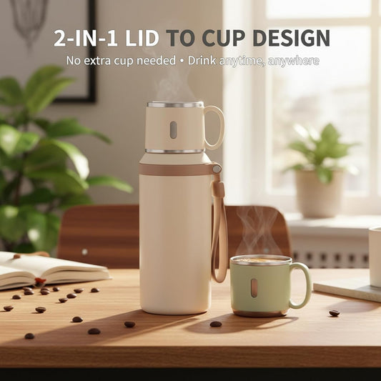 2 In 1 Stainless Steel Vacuum Insulated Bottle With Lidded Cup, 316 Stainless Steel Water Bottle, Detachable Design, Leakproof Large Capacity for Travel, Gym (Black)