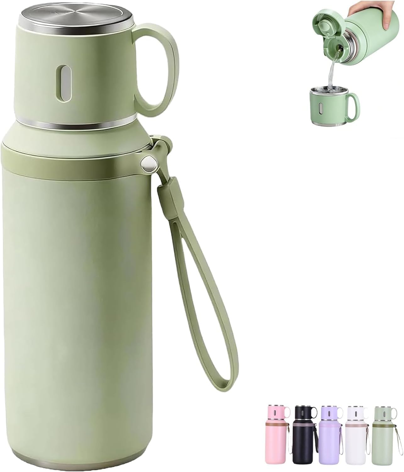 2 In 1 Stainless Steel Vacuum Insulated Bottle With Lidded Cup, 316 Stainless Steel Water Bottle, Detachable Design, Leakproof Large Capacity for Travel, Gym (Black)