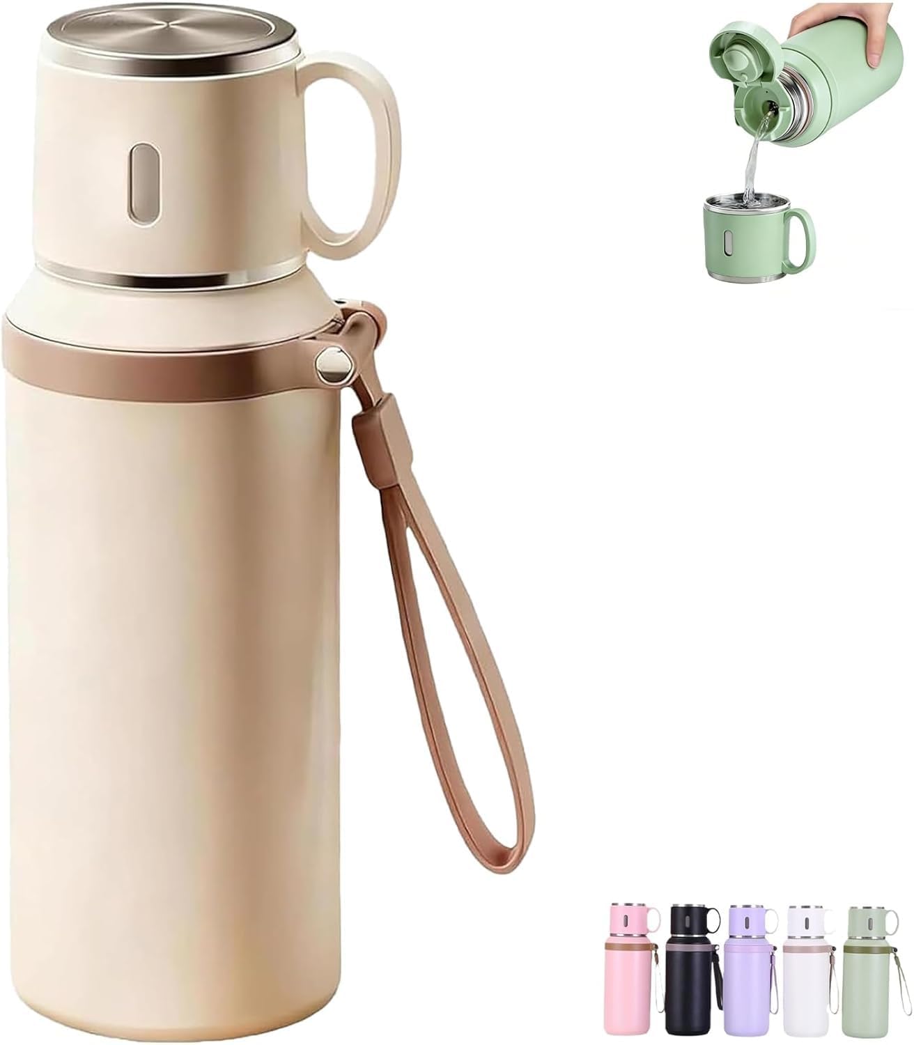 2 In 1 Stainless Steel Vacuum Insulated Bottle With Lidded Cup, 316 Stainless Steel Water Bottle, Detachable Design, Leakproof Large Capacity for Travel, Gym (Black)