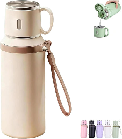 2 In 1 Stainless Steel Vacuum Insulated Bottle With Lidded Cup, 316 Stainless Steel Water Bottle, Detachable Design, Leakproof Large Capacity for Travel, Gym (Black)