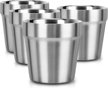 Stainless Steel Cups 16 oz, 4 Pack Stainless Steel Tumbler Stackable Double Wall Vacuum Insulated Metal Drinking Glasses for Home Restaurant Ofiice Party Camping
