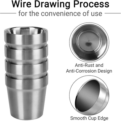Stainless Steel Cups 16 oz, 4 Pack Stainless Steel Tumbler Stackable Double Wall Vacuum Insulated Metal Drinking Glasses for Home Restaurant Ofiice Party Camping