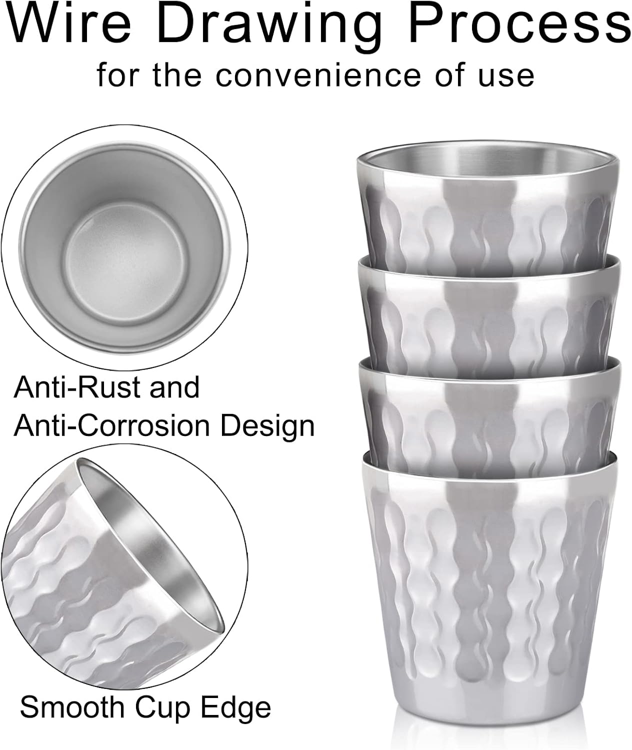 Stainless Steel Cups 16 oz, 4 Pack Stainless Steel Tumbler Stackable Double Wall Vacuum Insulated Metal Drinking Glasses for Home Restaurant Ofiice Party Camping