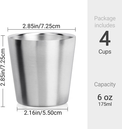 Stainless Steel Cups 16 oz, 4 Pack Stainless Steel Tumbler Stackable Double Wall Vacuum Insulated Metal Drinking Glasses for Home Restaurant Ofiice Party Camping