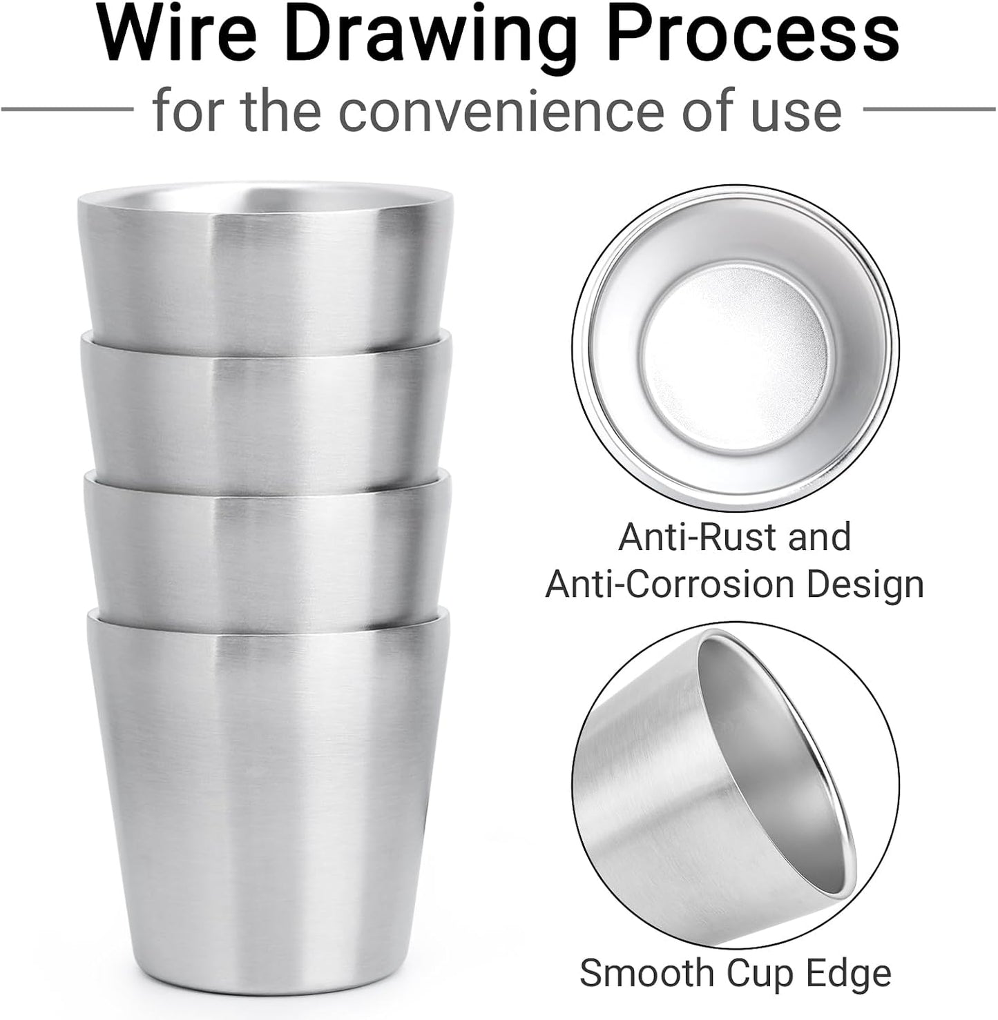 Stainless Steel Cups 16 oz, 4 Pack Stainless Steel Tumbler Stackable Double Wall Vacuum Insulated Metal Drinking Glasses for Home Restaurant Ofiice Party Camping