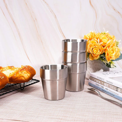 Stainless Steel Cups 16 oz, 4 Pack Stainless Steel Tumbler Stackable Double Wall Vacuum Insulated Metal Drinking Glasses for Home Restaurant Ofiice Party Camping