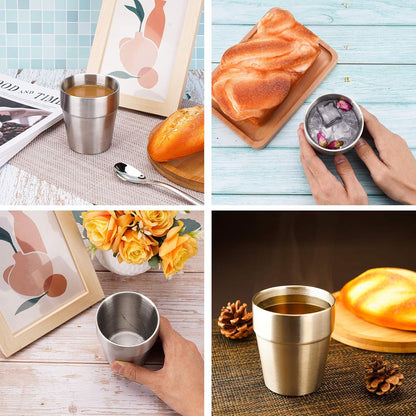 Stainless Steel Cups 16 oz, 4 Pack Stainless Steel Tumbler Stackable Double Wall Vacuum Insulated Metal Drinking Glasses for Home Restaurant Ofiice Party Camping