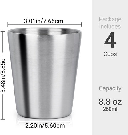 Stainless Steel Cups 16 oz, 4 Pack Stainless Steel Tumbler Stackable Double Wall Vacuum Insulated Metal Drinking Glasses for Home Restaurant Ofiice Party Camping