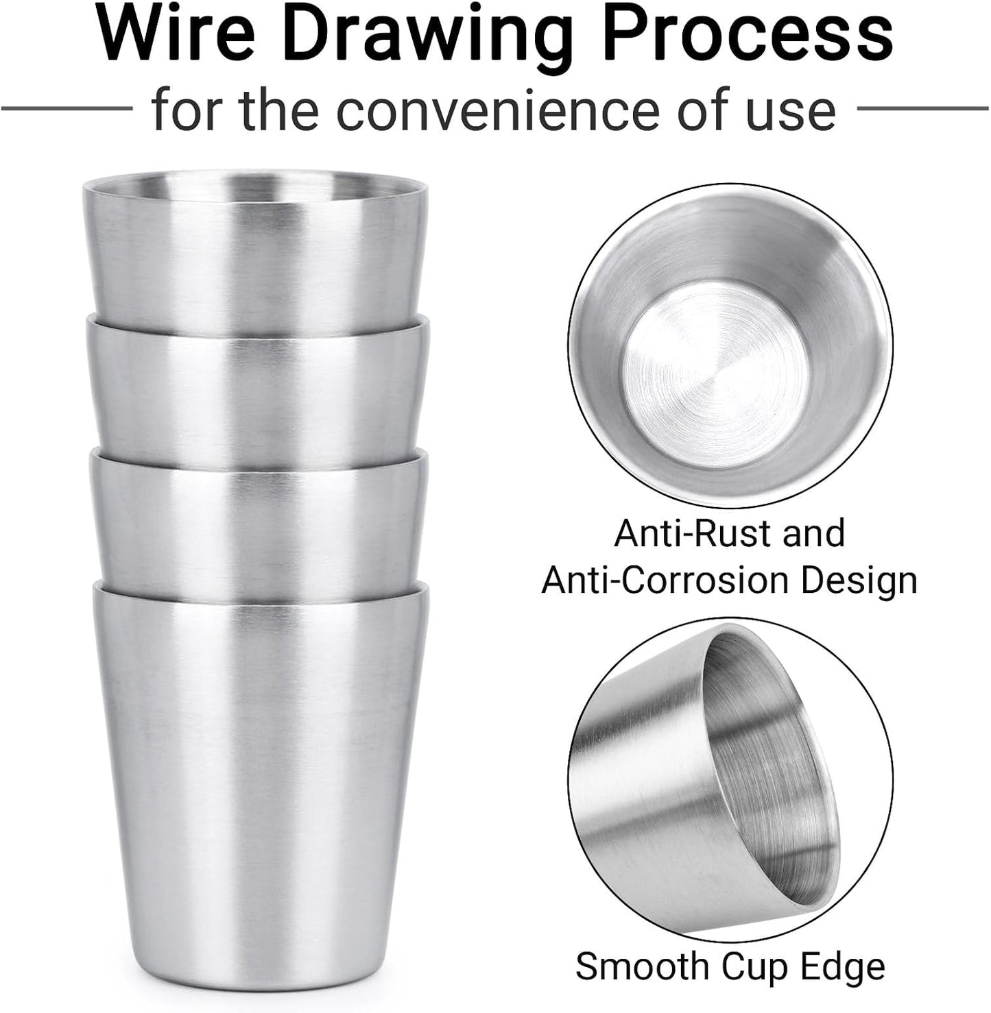 Stainless Steel Cups 16 oz, 4 Pack Stainless Steel Tumbler Stackable Double Wall Vacuum Insulated Metal Drinking Glasses for Home Restaurant Ofiice Party Camping