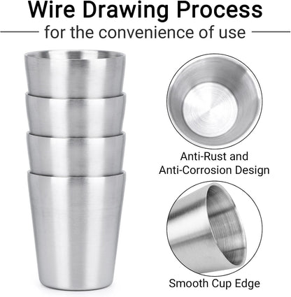Stainless Steel Cups 16 oz, 4 Pack Stainless Steel Tumbler Stackable Double Wall Vacuum Insulated Metal Drinking Glasses for Home Restaurant Ofiice Party Camping