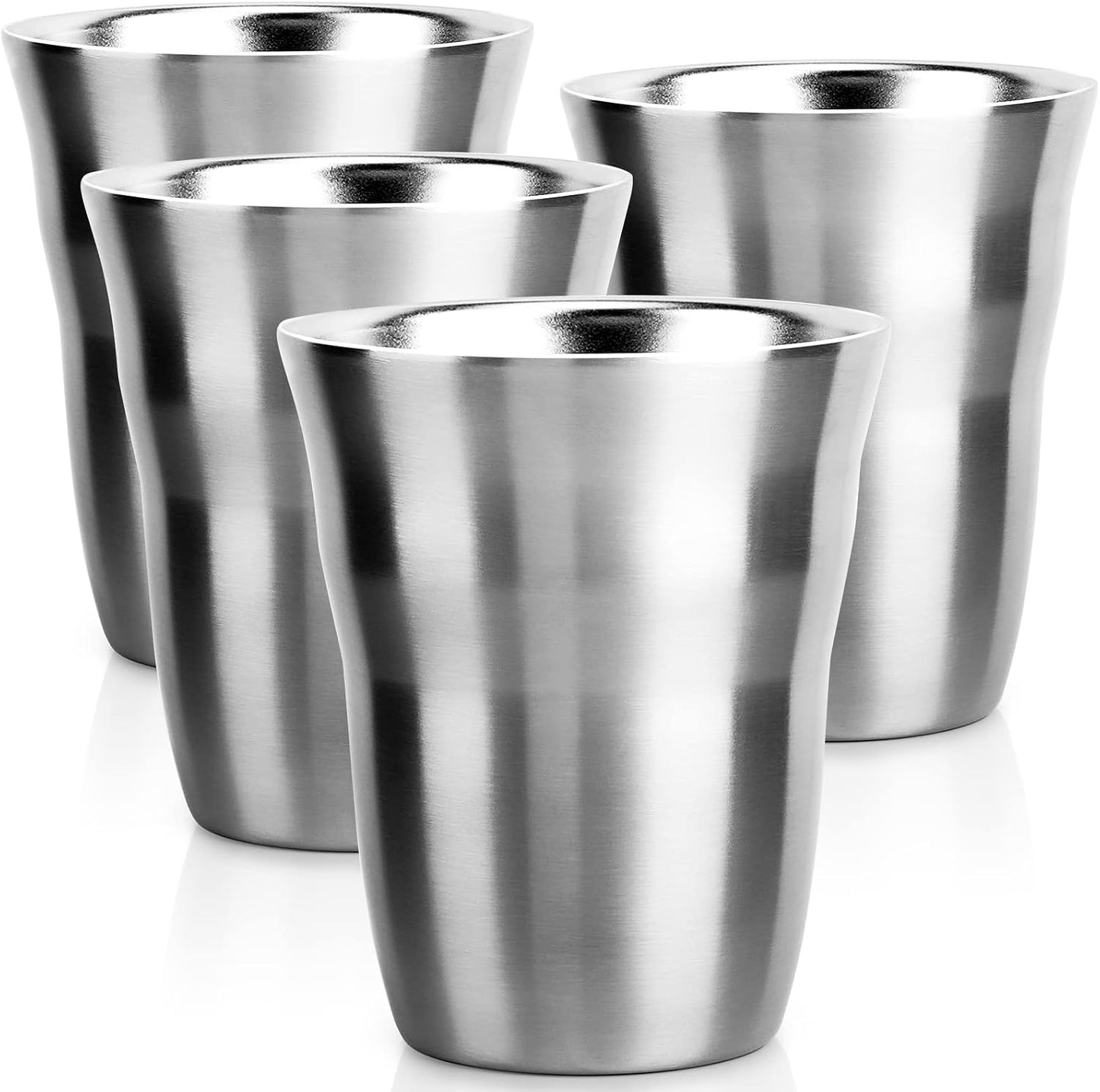 Stainless Steel Cups 16 oz, 4 Pack Stainless Steel Tumbler Stackable Double Wall Vacuum Insulated Metal Drinking Glasses for Home Restaurant Ofiice Party Camping