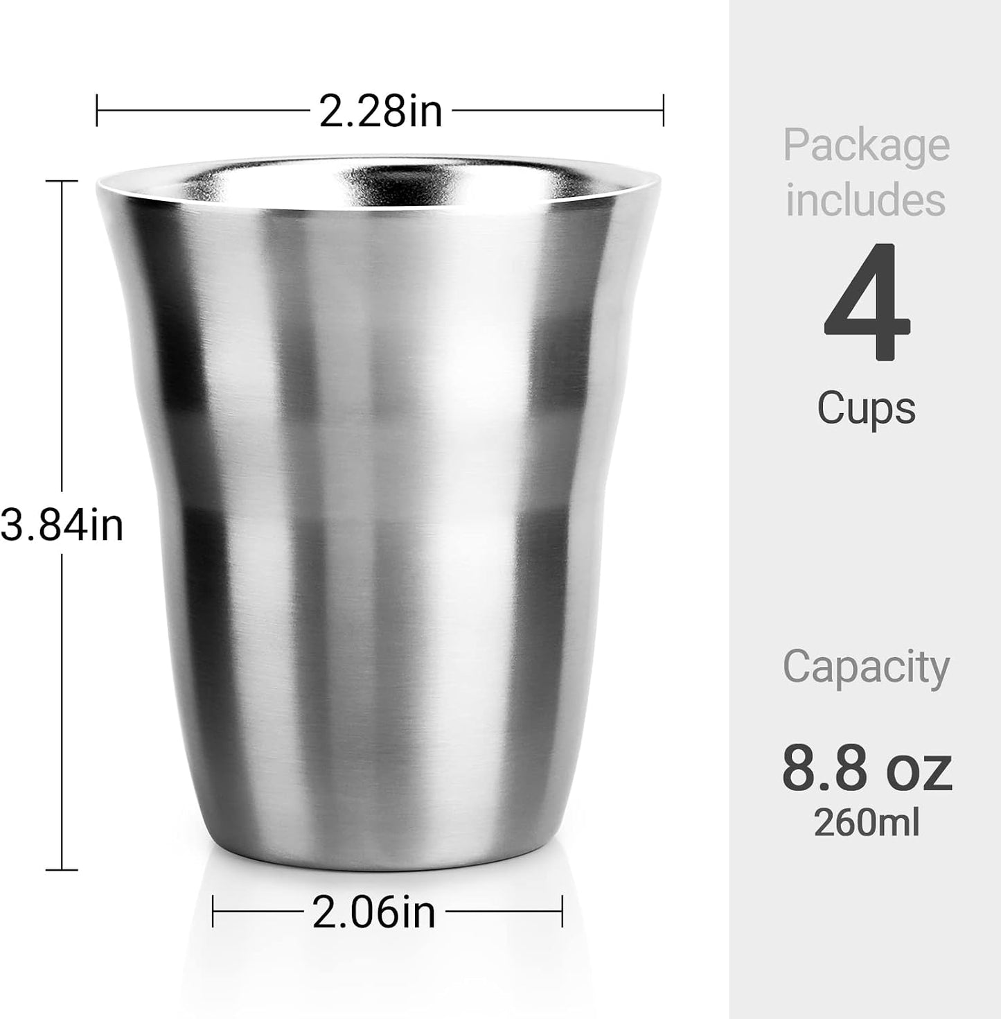 Stainless Steel Cups 16 oz, 4 Pack Stainless Steel Tumbler Stackable Double Wall Vacuum Insulated Metal Drinking Glasses for Home Restaurant Ofiice Party Camping
