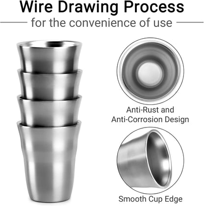 Stainless Steel Cups 16 oz, 4 Pack Stainless Steel Tumbler Stackable Double Wall Vacuum Insulated Metal Drinking Glasses for Home Restaurant Ofiice Party Camping