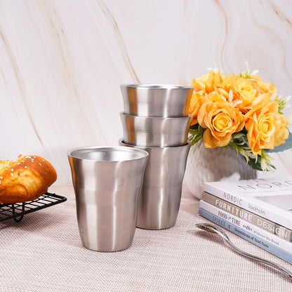 Stainless Steel Cups 16 oz, 4 Pack Stainless Steel Tumbler Stackable Double Wall Vacuum Insulated Metal Drinking Glasses for Home Restaurant Ofiice Party Camping