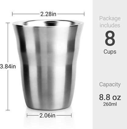 Stainless Steel Cups 16 oz, 4 Pack Stainless Steel Tumbler Stackable Double Wall Vacuum Insulated Metal Drinking Glasses for Home Restaurant Ofiice Party Camping