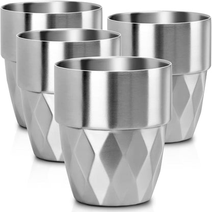 Stainless Steel Cups 16 oz, 4 Pack Stainless Steel Tumbler Stackable Double Wall Vacuum Insulated Metal Drinking Glasses for Home Restaurant Ofiice Party Camping