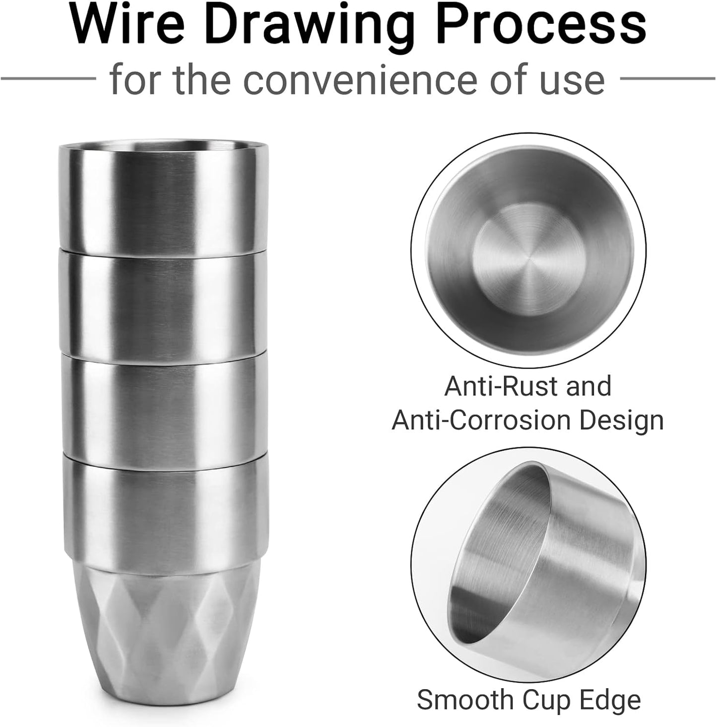 Stainless Steel Cups 16 oz, 4 Pack Stainless Steel Tumbler Stackable Double Wall Vacuum Insulated Metal Drinking Glasses for Home Restaurant Ofiice Party Camping