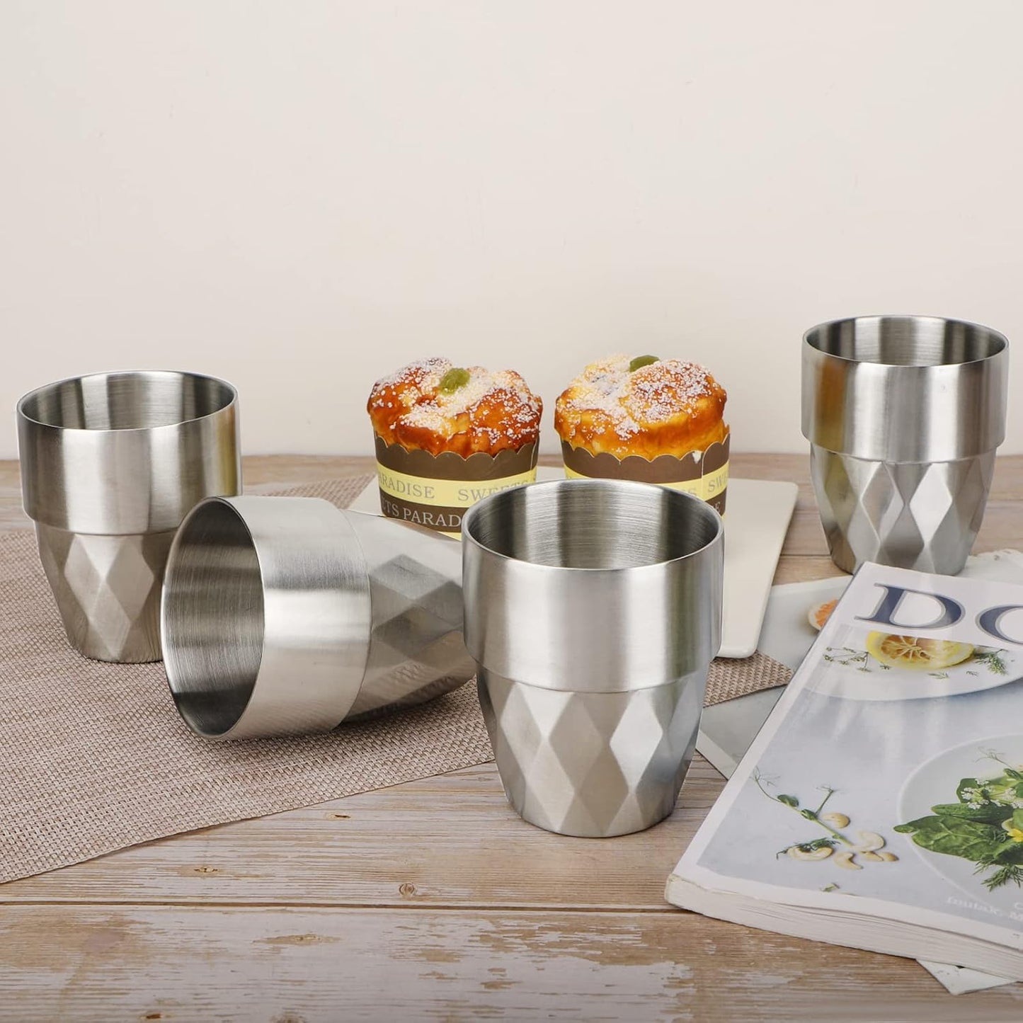 Stainless Steel Cups 16 oz, 4 Pack Stainless Steel Tumbler Stackable Double Wall Vacuum Insulated Metal Drinking Glasses for Home Restaurant Ofiice Party Camping