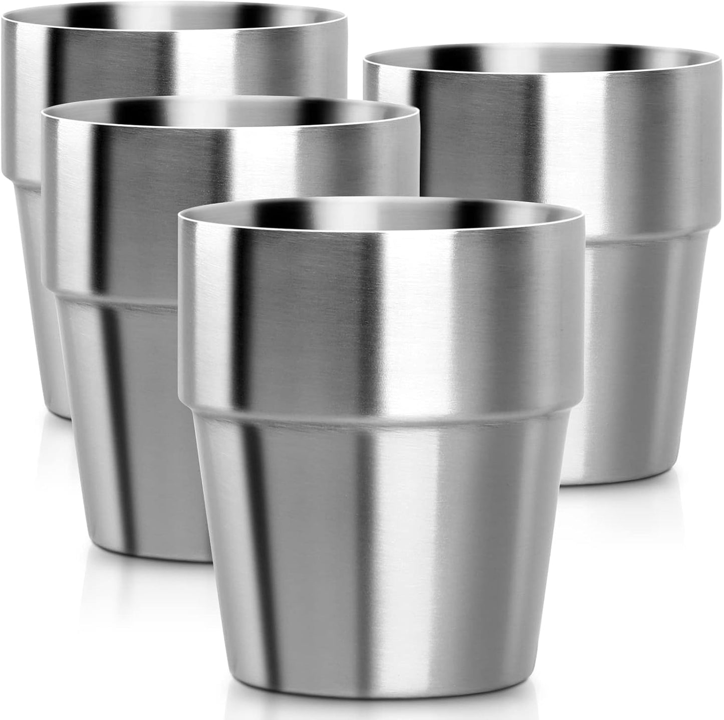Stainless Steel Cups 16 oz, 4 Pack Stainless Steel Tumbler Stackable Double Wall Vacuum Insulated Metal Drinking Glasses for Home Restaurant Ofiice Party Camping