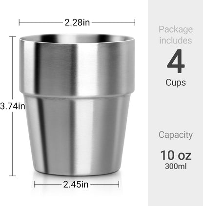 Stainless Steel Cups 16 oz, 4 Pack Stainless Steel Tumbler Stackable Double Wall Vacuum Insulated Metal Drinking Glasses for Home Restaurant Ofiice Party Camping