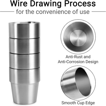 Stainless Steel Cups 16 oz, 4 Pack Stainless Steel Tumbler Stackable Double Wall Vacuum Insulated Metal Drinking Glasses for Home Restaurant Ofiice Party Camping