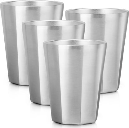 Stainless Steel Cups 16 oz, 4 Pack Stainless Steel Tumbler Stackable Double Wall Vacuum Insulated Metal Drinking Glasses for Home Restaurant Ofiice Party Camping