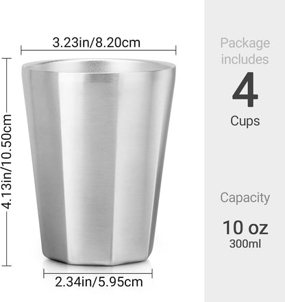 Stainless Steel Cups 16 oz, 4 Pack Stainless Steel Tumbler Stackable Double Wall Vacuum Insulated Metal Drinking Glasses for Home Restaurant Ofiice Party Camping
