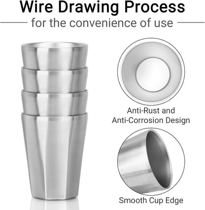 Stainless Steel Cups 16 oz, 4 Pack Stainless Steel Tumbler Stackable Double Wall Vacuum Insulated Metal Drinking Glasses for Home Restaurant Ofiice Party Camping