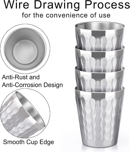 Stainless Steel Cups 16 oz, 4 Pack Stainless Steel Tumbler Stackable Double Wall Vacuum Insulated Metal Drinking Glasses for Home Restaurant Ofiice Party Camping