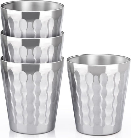 Stainless Steel Cups 16 oz, 4 Pack Stainless Steel Tumbler Stackable Double Wall Vacuum Insulated Metal Drinking Glasses for Home Restaurant Ofiice Party Camping
