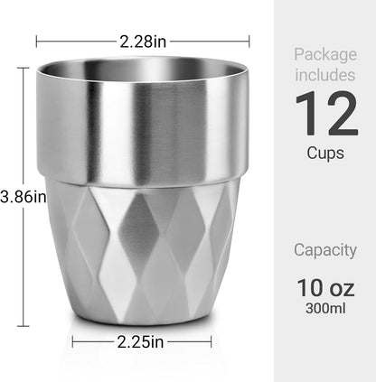 Stainless Steel Cups 16 oz, 4 Pack Stainless Steel Tumbler Stackable Double Wall Vacuum Insulated Metal Drinking Glasses for Home Restaurant Ofiice Party Camping