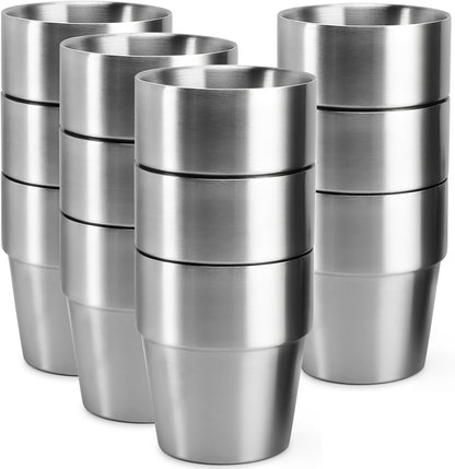 Stainless Steel Cups 16 oz, 4 Pack Stainless Steel Tumbler Stackable Double Wall Vacuum Insulated Metal Drinking Glasses for Home Restaurant Ofiice Party Camping